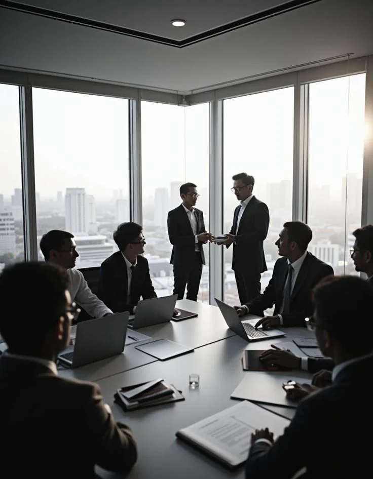 TAWZIF consultants meeting in a boardroom overlooking the city